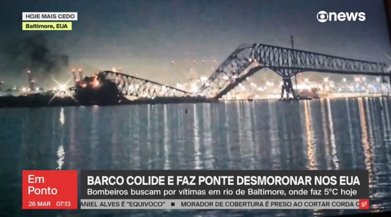 INFOGRÁFICO: Navio começou a desviar dois minutos antes de bater e derrubar ponte nos EUA, apon